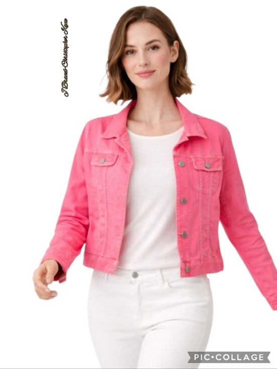 J Brand Jackets & Blazers - J Brand-Christopher Kane jacket denim neon pink-peach button front sz lrg 🎉 HP